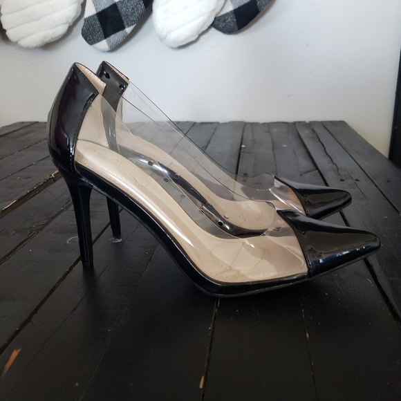 Anne Michelle Women's 10 Pumps Stiletto Heels Black Pointed Toe Clear - Picture 11 of 11